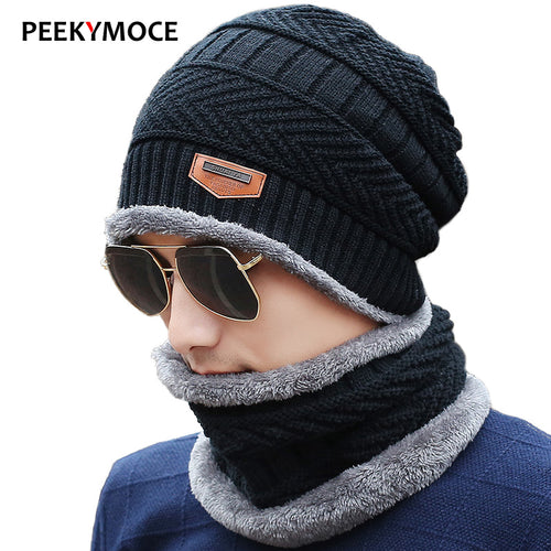 New Knitted Winter Hat Scarf for Men