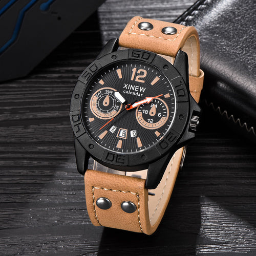 Men's Fashion Leather Wrist Watch Waterproof